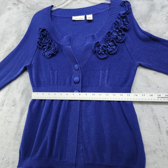 DKNY Sweater Womens M Blue 3 Button up Cardigan Embellished Detail Cotton Preppy - Picture 9 of 11